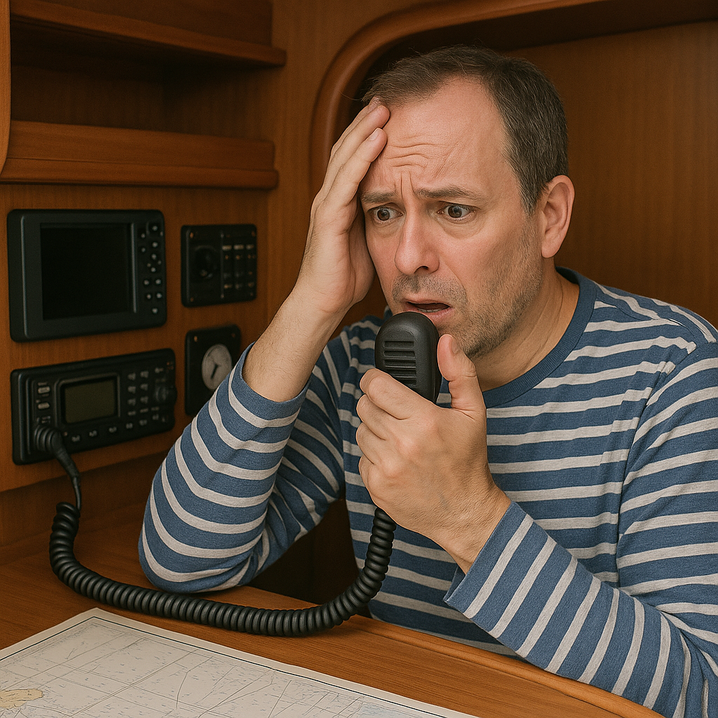 Sailor making an emergency radio call